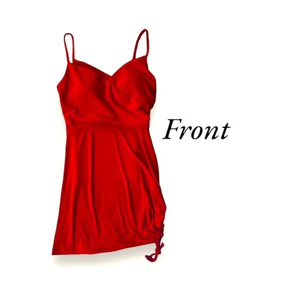 Morgan & Co Asym Bodycon Jersey Sheath Red Dress Size 12 Criss Cross Back - Picture 4 of 8